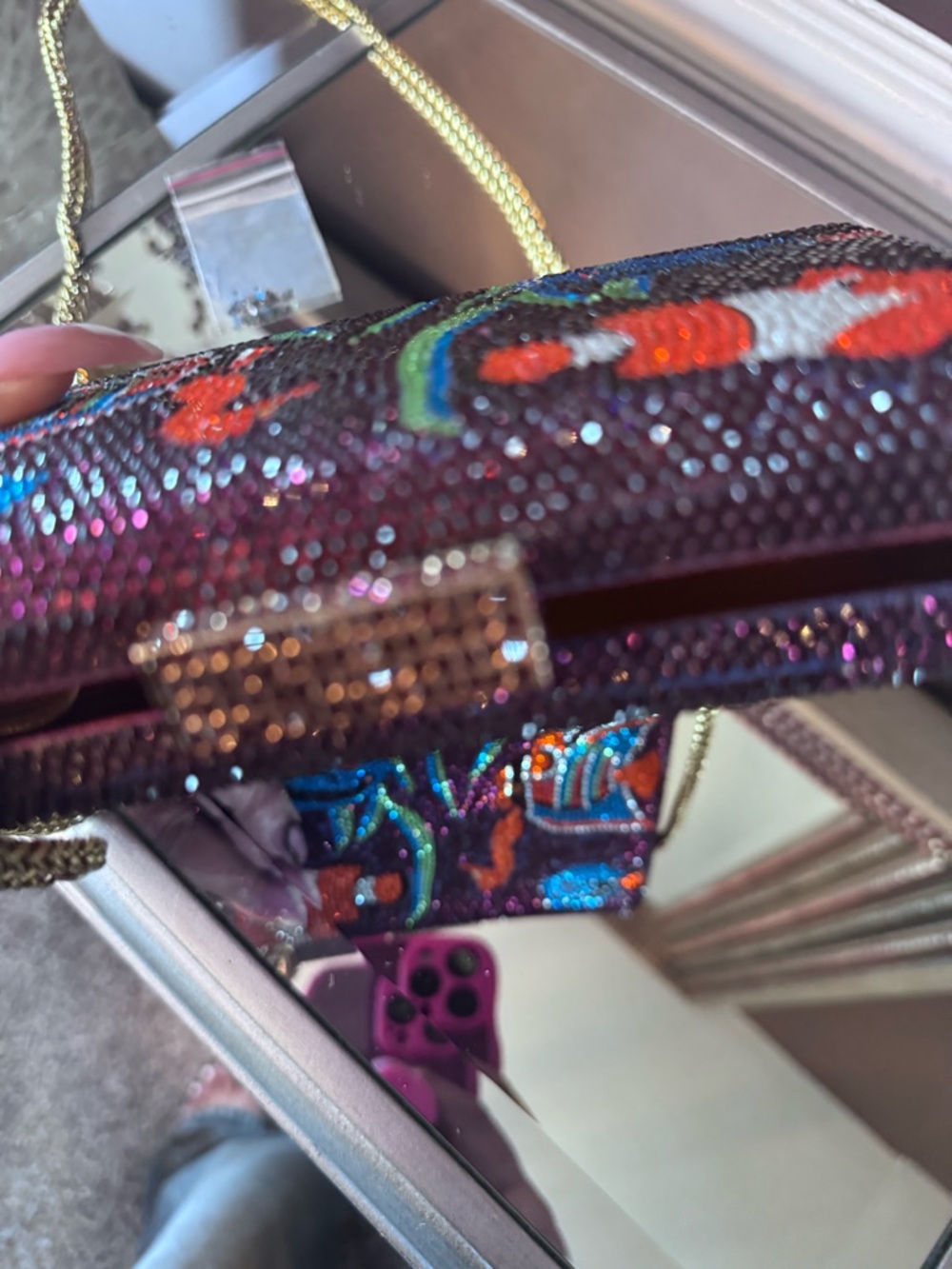 Sassy Jones Beaded Fish Motif Clutch in Purple, Blue, Orange - Picture 3 of 4